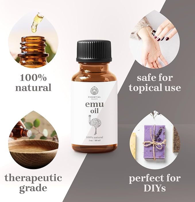 Emu Oil by Essential Delights - Premium Carrier Oil for Skin, Face, Body, Hair Revitalization, and Essential Oil Dilution (1 Fl.Oz.)