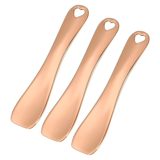 VOCOSTE 3 Pcs Makeup Spatula Mini Spoon, Eye Cream Massage Sticks Beauty Scoop, for Facial Cosmetic Face Cream, Heart Shape 2.36"x0.49", Rose Gold Tone