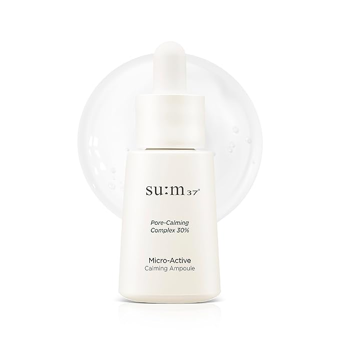 SU:M Micro-Active Calming Ampoule (0.5 fl oz) - Soothing Serum for Redness & Uneven Skin Texture, Provides Quick Relief for Sensitive Skin, Herbal Scent, Korean Skin Care