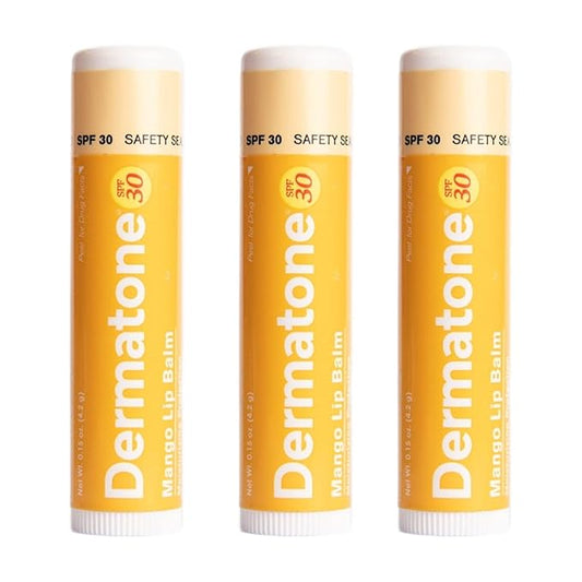 Dermatone Mango Lip Balm | Moisturizing Lip Care | Soothe & Replenish Dry & Chapped Lips | Aloe, Vitamin E | SPF 30 | 3-Pack (Mango, 0.15oz sticks)