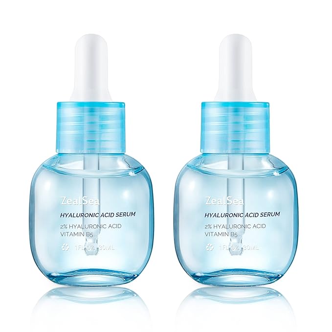 ZealSea Hyaluronic Acid Serum for Face 2 x 30ml, Facial Serum 2% Pure Hyaluronic Acid with Vitamin B5, Anti-Aging Skin Care Day & Night Hydrating Serum for Sensitive Skin and Dry Skin