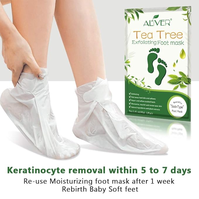 Foot Peel Mask 3 Pack, Exfoliator Peel Off Calluses Dead Skin Callus Remover,Soft Smooth Touch Feet-Men Women (Tea Tree)