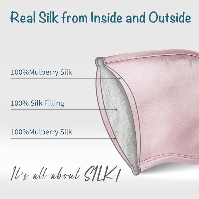 Lulusilk Silk Sleep Mask and Cap Set - Pink Silk Eye Mask and Bonnet Scrunchie Set