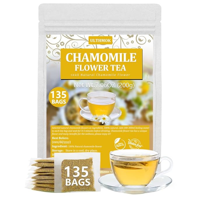 135 Premium Chamomile Tea Bags, Made with 100% Pure Natural Chamomile Flower, Caffeine Free & Non-GMO.