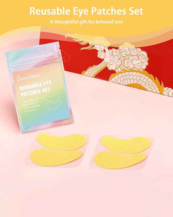Under Eye Patches Silicone - 2 Pairs Reusable Eye Patches, Eye Wrinkle Patches, Reusable Under Eye Mask, Plump Fine Lines & Wrinkles, Gold