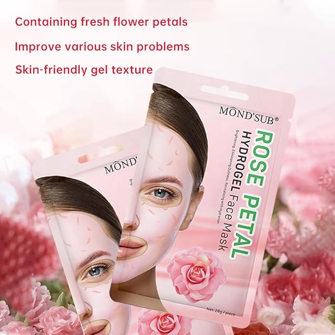 Hydrogel Collagen Sheet Mask with Rose Petal, Instant Brightening Hydrating Face Mask Sheet Mask for Firming, Elasticity Improvement 12-Pack