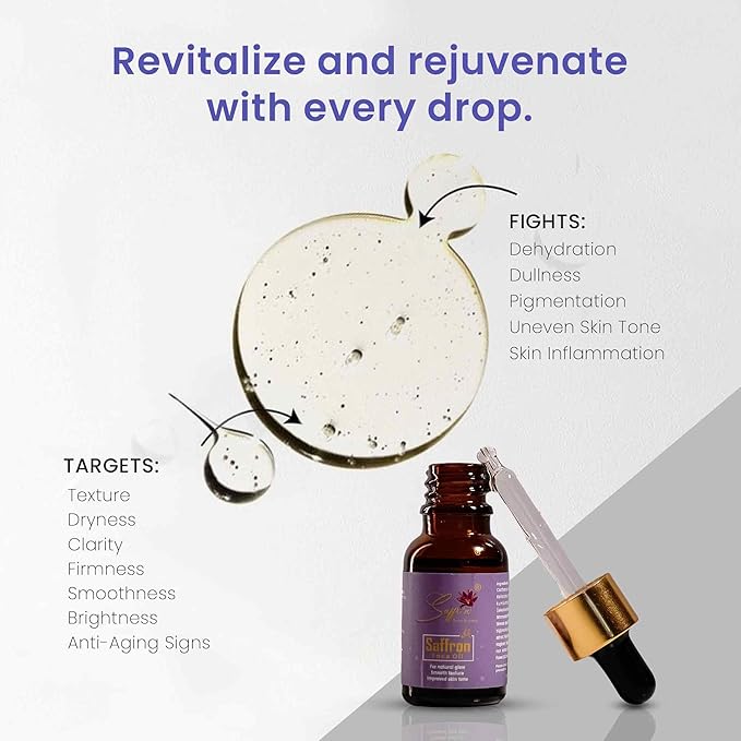Saffr'n Brightening & Hydrating Face Oil with real and natural Saffron Strands, Squalene, Jojoba, Green Tea | 0.5 fl oz.
