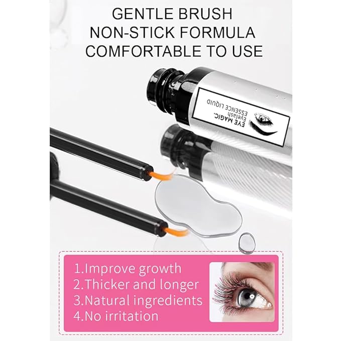 Eyelash Essence Organic Growth Serum for Improved Lashes, Natural Ingredients, Gentle Formula, Clear