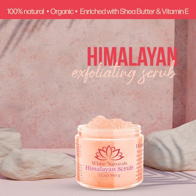 Himalayan Salt Body Scrub, Pink Exfoliator For Women, Exfoliating Scrub for Soft Skincare, Removes Dead Skin Cells, Natural Face Foot Hands Exfoliation Deep Cleansing & Moisturize Skin Large 12oz Jar