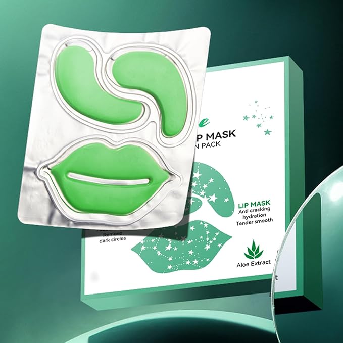 YP 10 Pairs Aloe Vera Under Eye Patches and Moisturizing Lip Mask Set - 10 Pcs Aloe Vera Under Eye Patches, Refines Eye mask Lines Essence for Women Gifts