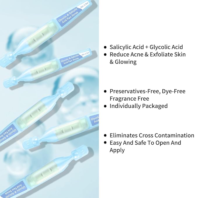 Salicylic Acid Serum for Face with Glycolic Acid, Azelaic Acid, Redness Relief, Hydrating & Smoothing Serum, Anti Aging Facial Serum, 5 Ampoules