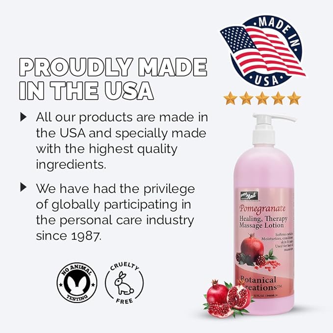PRO NAIL - Healing Therapy Massage Lotion - Professional Pedicure, Body and Hot Oil Manicure, Infused with Natural Oils, Vitamins, Panthenol and Amino Acids (Pomegranate, 32 Oz)