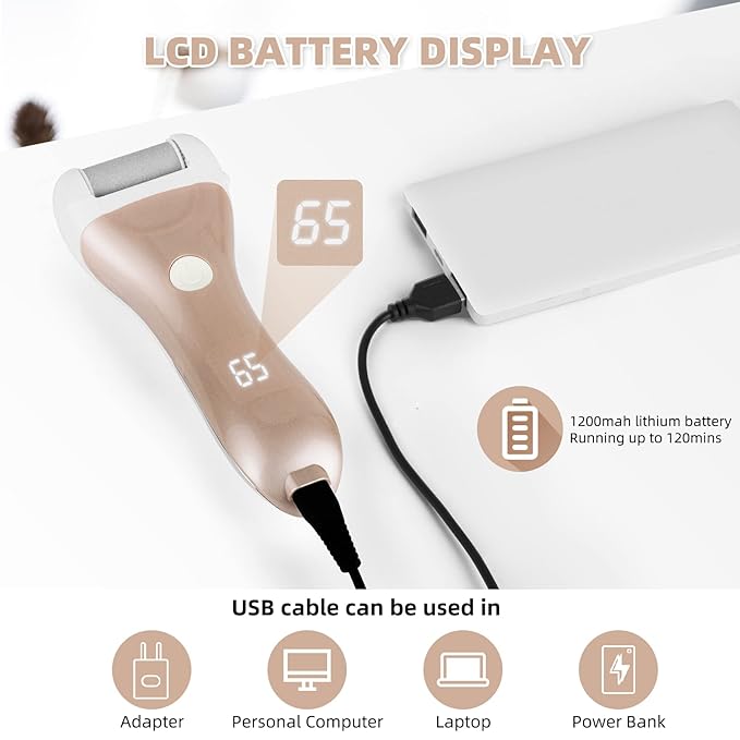 Callus Remover for Feet, Nicebirdie Electric Foot File Callus Removers Rechargeable Waterproof Pedicure Tools Foot Scrubber Shaver Feet Care Tool for Cracked Heels Dead Skin (Golden)