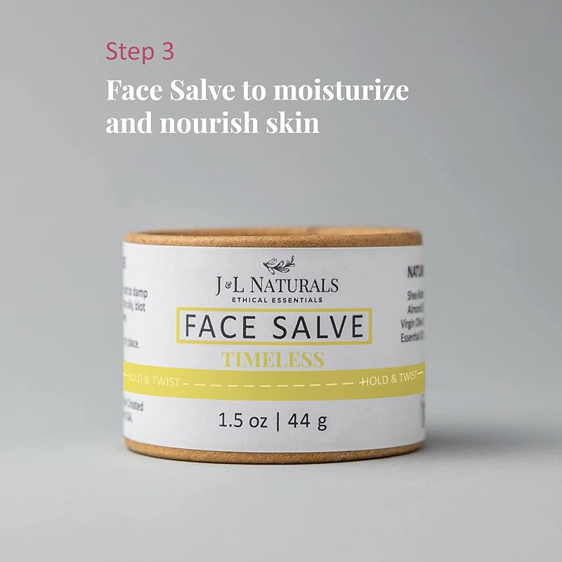 J&L Naturals Simple Skin Regimen Kit With Cleansing Bar, Face Salve, Konjac Sponge, Lip Balm | For Oily, Dry, Mature, and Combination Skin | Zero Waste (Timeless (mature skin), Exceptional)