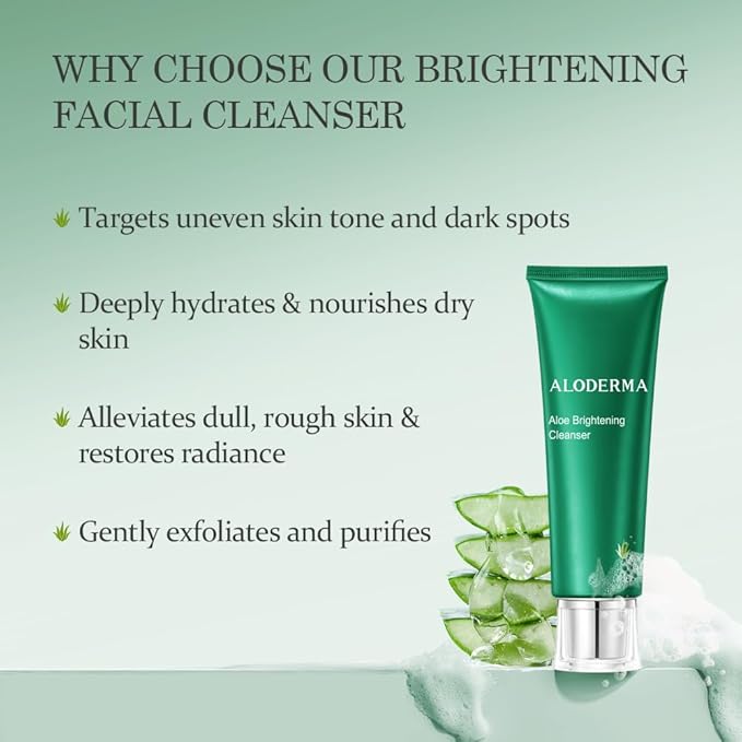 Aloderma Essential Aloe Brightening Skin Care Set - 4 Pieces - Gel, Cleanser, Toner, Cream