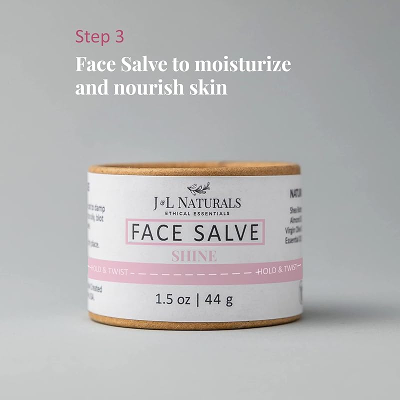 J&L Naturals Simple Skin Regimen Kit With Cleansing Bar, Face Salve, Konjac Sponge, Lip Balm | For Dull and Normal Skin | Zero Waste (Shine (normal, dull skin), Exceptional)