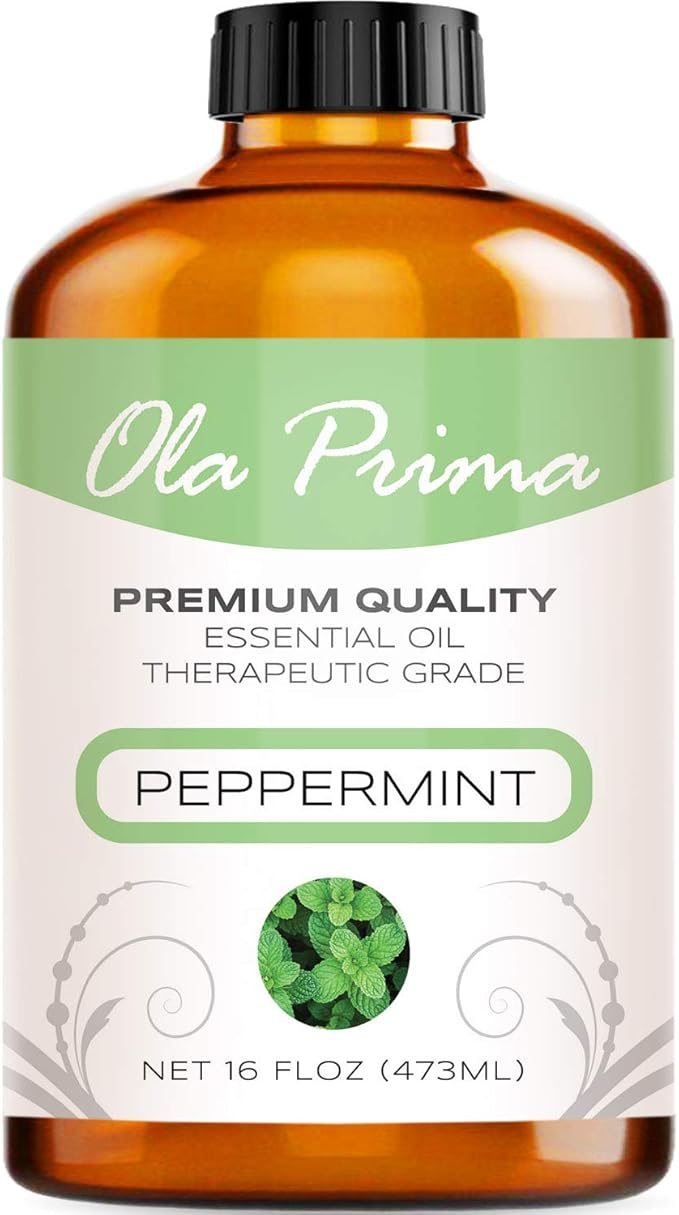 Ola Prima Peppermint Essential Oil Therapeutic Grade 16 oz for Aromatherapy, Diffuser, Cleaning, Lotions, Creams, Bath Bombs, Scrubs, Candles