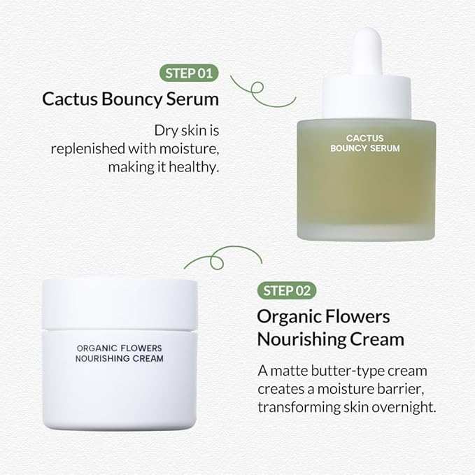 Whamisa Organic Cactus Bouncy Serum, 48 hrs Inner Skin Moisture, 72 hrs Hydrating and Moisturizing, Postbiotics, Facial Ampoule (52ml)