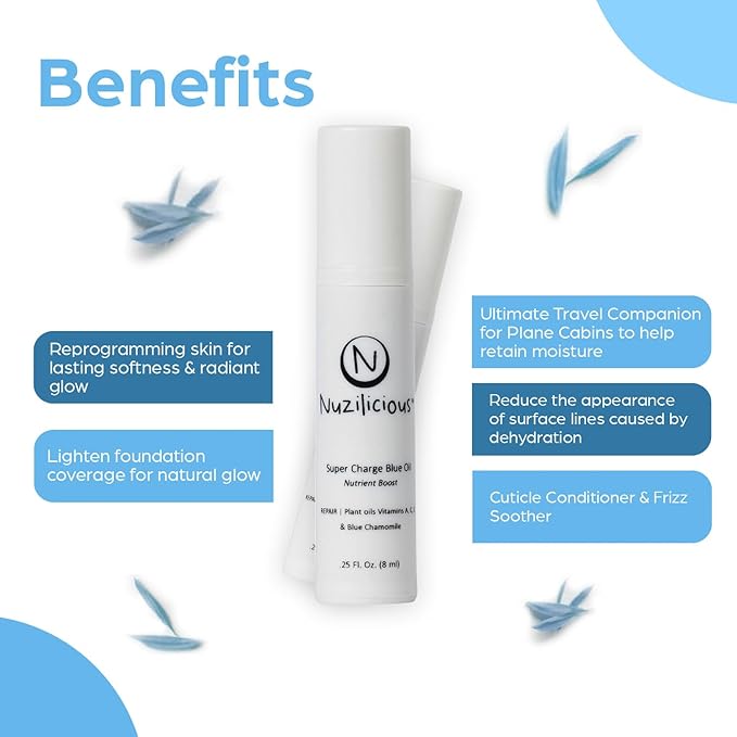 Professional Grade Super Charge Blue Oil – Intense Hydration & Radiance with Essential Oils & Lipid-Rich Plant Oils, Vegan & Cruelty-Free, (0.25 oz)