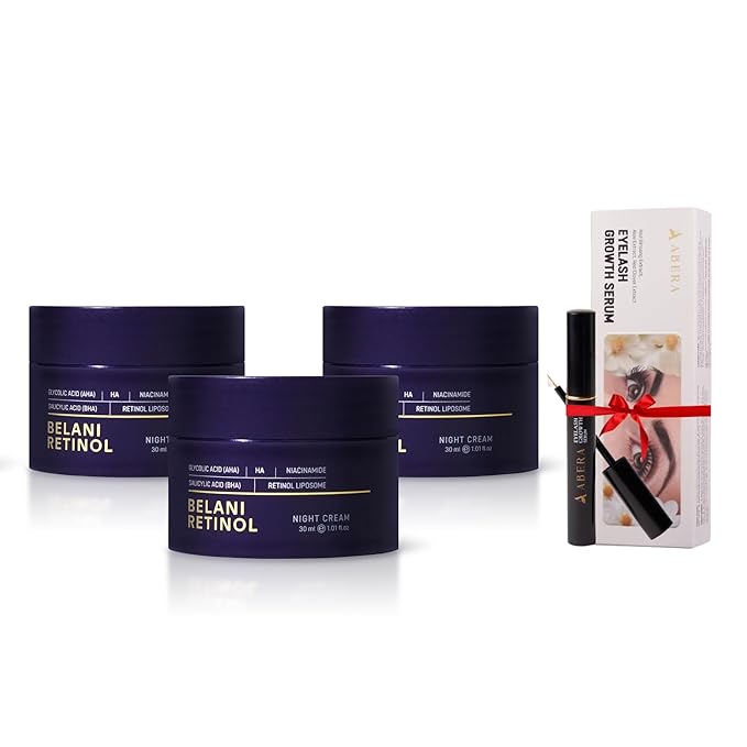 ABERA BELANI Retinol Night Cream For Women, Dark Spot Remover, Melasma Treatment, Reduce Fine Lines, Anti-Wrinkle, Anti-Aging Neck and Décolleté For Face (3 Box + Gift Eyelash Serum)