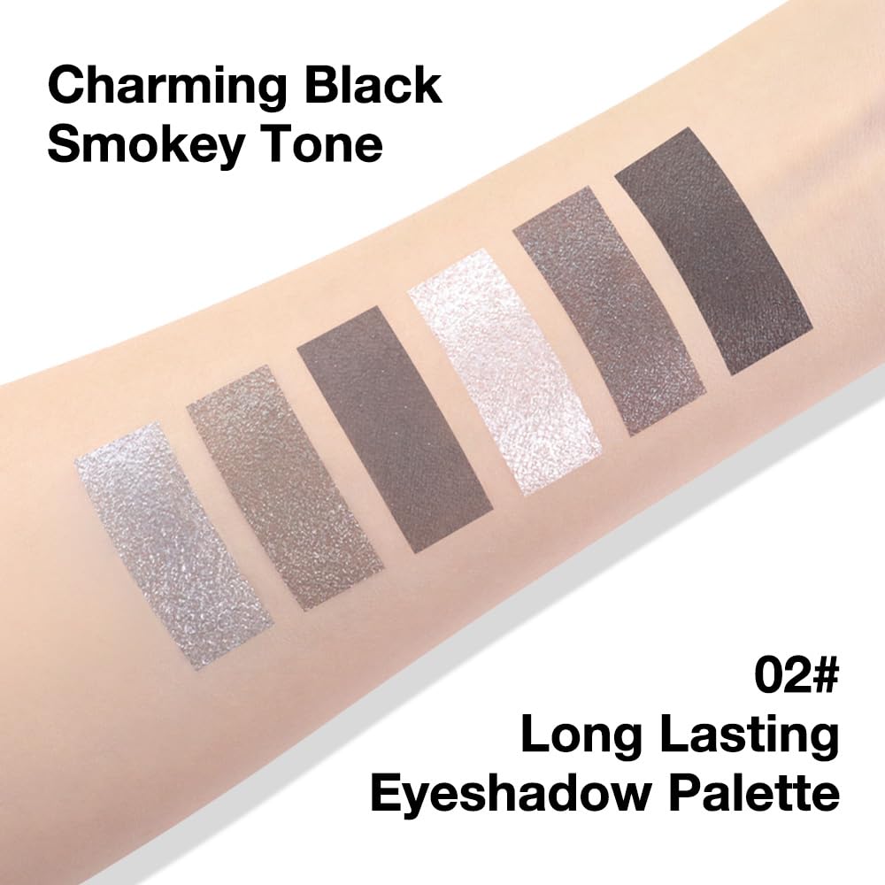 6 Color Eyeshadow Makeup Palette for Women Smoky Shimmer, Black Smoky Gray White Silver Taupe Eyeshadows Palette, Everyday Long Lasting Pigmented Smoky Glitter Eys Makeup, Travel Size 02#