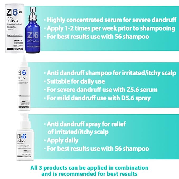 Z6 Anti Dandruff Dry Scalp Serum for Itchy, Sensitive and Irritated Scalp - Intensive Dandruff Peeling Treatment (1.69 fl oz) for Women and Men with Salicylic Acid, Zinc, Tea Tree Oil by NAPURA