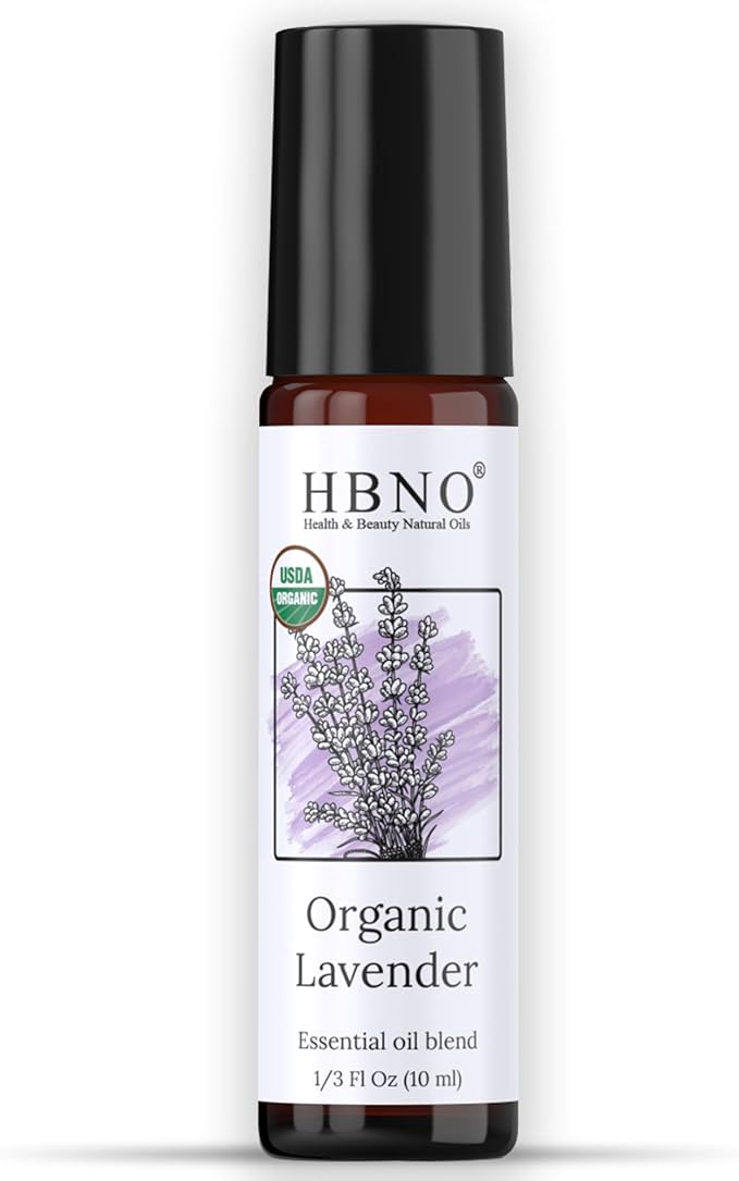 HBNO Organic Lavender Essential Oil Roll-On - 1/3 oz (10 ml) Travel Size - USDA Certified Organic Lavender and Mct Oils - Perfect for Traveling, Aromatherapy, Massage, perfumes, moisturizer