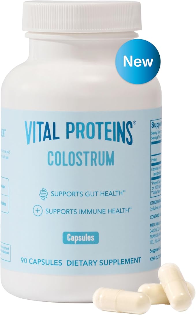 Vital Proteins Collagen Peptides Powder Travel Packs (20ct per Box) and Bovine Colostrum Supplement 90 Capsules