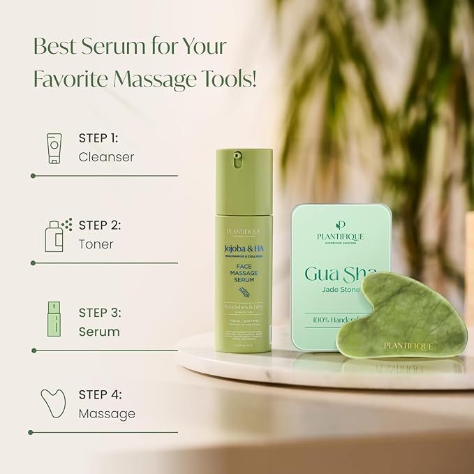 PLANTIFIQUE Korean Jojoba Oil & Hyaluronic Acid Face Massage Serum β Hydrating Anti-Aging Collagen & Niacinamide Formula β Perfect for Gua Sha Facial Massage β Gift for Men & Women