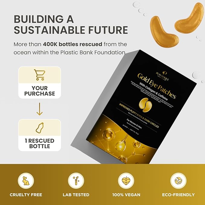 PLANTIFIQUE Gold Under Eye Patches for Puffy Eyes and Dark Circles 20+5 Pairs Under Eye Masks for Dark Circles and Puffiness Eye Gels with Collagen & Caffeine Anti Aging Gold Eye Mask Skincare