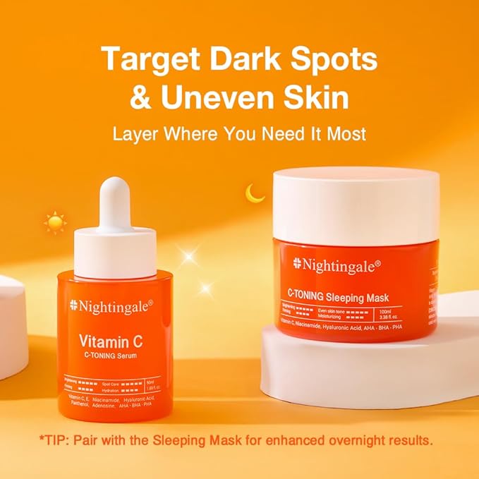 NIGHTINGALE C-TONING VITAMIN C SERUM For Face,Anti Aging and Skin Brightening with Vitamin C,Niacinamide, Hyaluronic Acid,Vitamin E,Adenosine,Reduces dark Spots, uneven skin Tone, 1.69fl.oz(50ml)