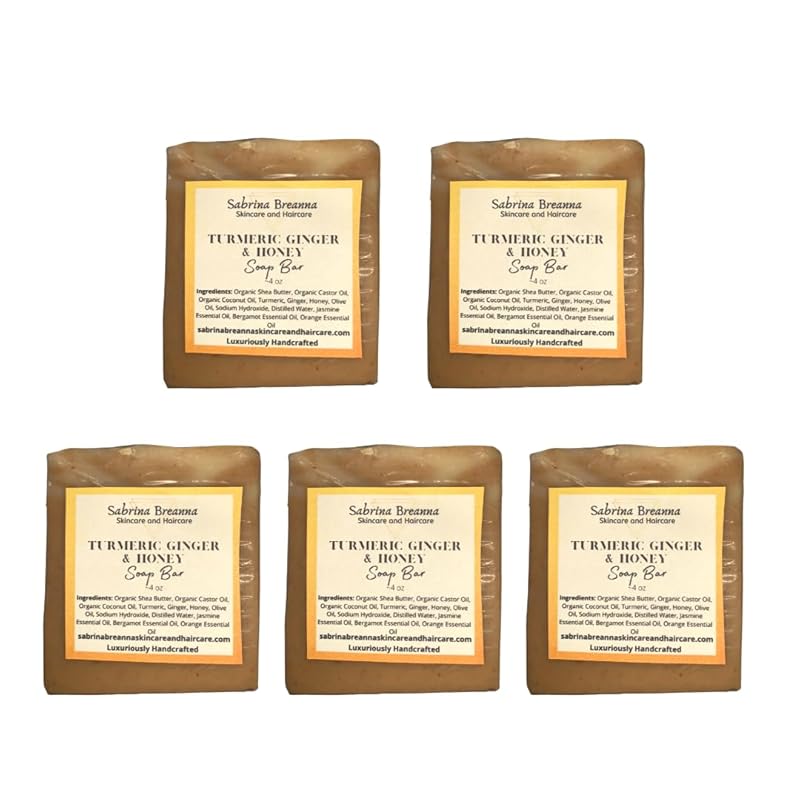 Turmeric Ginger and Honey Soap Bar Natural and Handmade Multi Bar Bundle | Gentle Cleanser for Face and Body | Help Fade Dark Marks (Turmeric 5 Bars)