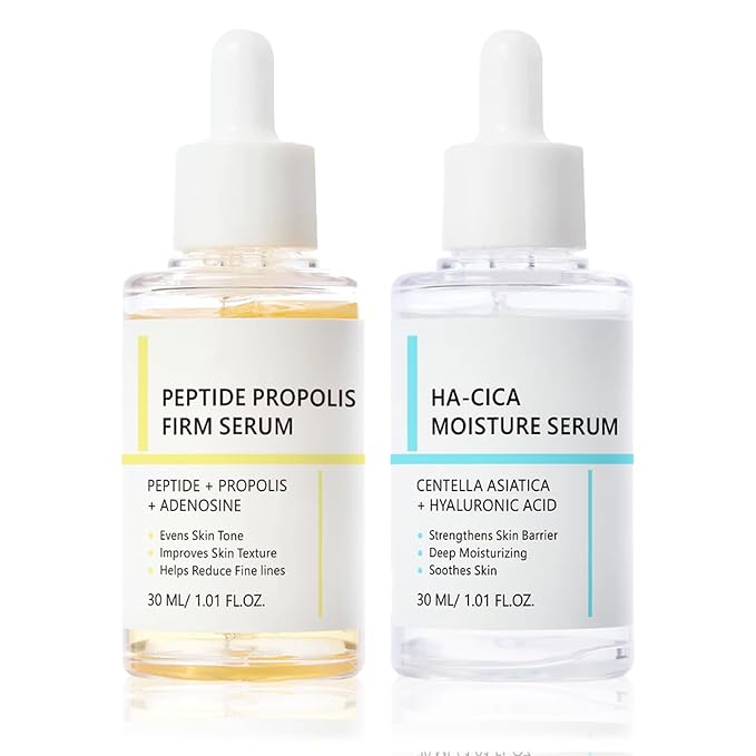 2PCS Peptide Propolis Serum & CICA Hyal Hydrating Face Serum For Women & Girls, Hydration & Wrinkle Renewal, For Women Anti Aging, CICA Extract For Skin, All Skin Types, Deep Moisturizing 2PCS