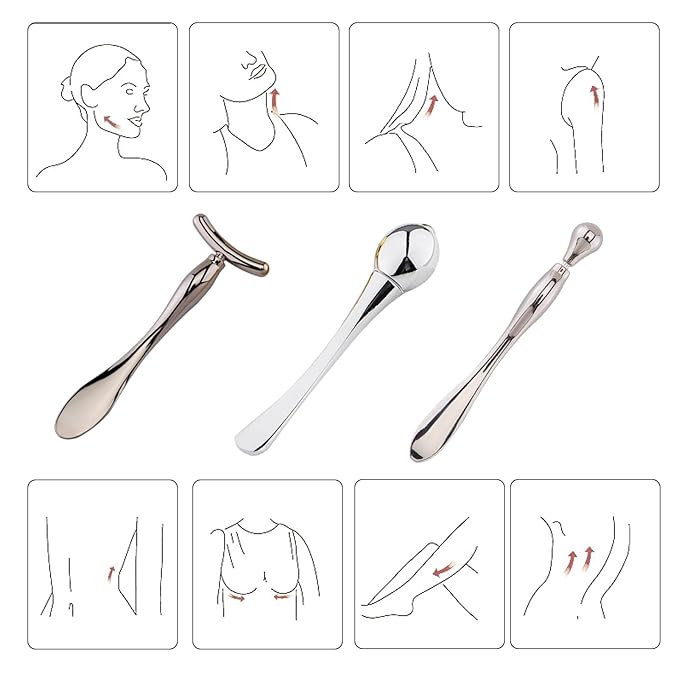 BetterJonny 3Pcs Metal Eye Cream Applicator Roller Wand Stick, Cosmetics Spoon Eye Cream Massager Wand Girls Women Facial Massager for Fatigue Relief Reduce Puffiness (Silver)