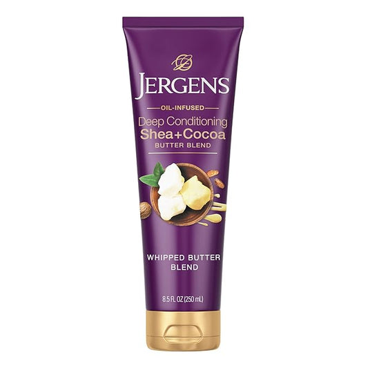 Jergens Shea and Cocoa Whipped Body Butter Lotion, Tone Enriching Hand And Body Lotion for Dry Skin, with Vitamins B3 & E, 8.5 Oz
