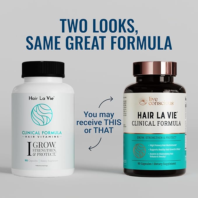 Hair La Vie Live Conscious Clinical Formula Hair Vitamins Capsule with Biotin and Saw Palmetto - Healthy Hair and Whole-Body Wellness (2-Pack)