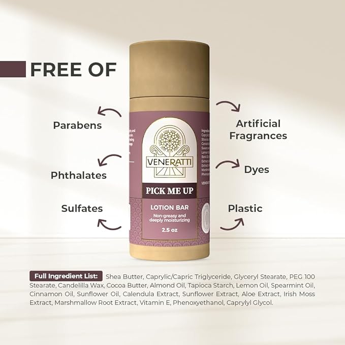 Lotion Bar Pick Me Up Scent - Vegan, Made in the US, Eco Friendly Stick - Quick Absorption, Non-Sticky - Natural Ingredients Solid Body Lotion for Women Dry Skin - Travel Body Lotion