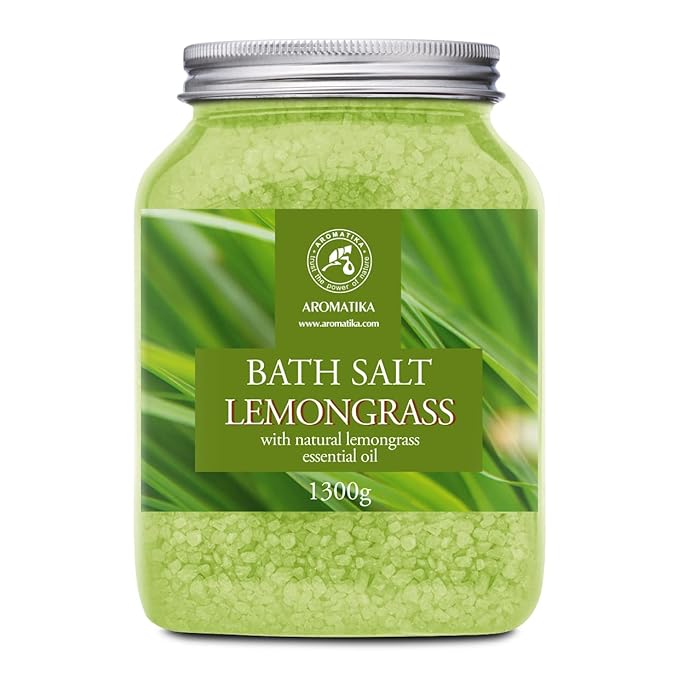 Bath Salts w/Natural Essential Lemongrass Oil 46 Oz (1300g) - Sea Salt Bath for Good Sleep - Bathing - Body Care - Wellness - Beauty - Relaxation - Aromatherapy - Spa - Bath Supplement