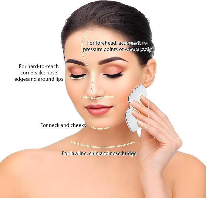 Beauty Gua Sha Facial Tool Stainless Steel Lymphatic Drainage Massager 1Pcs Metal Double Chin Reducer Lip-Shaped Scraping Board Jawline Shaper for Self Care Relaxing Facial Cream Application