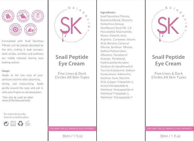 Snail Peptide Eye Cream with 73.7% Snail Mucin and Niacinamide- Brightening Korean Night Cream for Fine Lines and Dark Circles, 30ml / 1 FL Oz