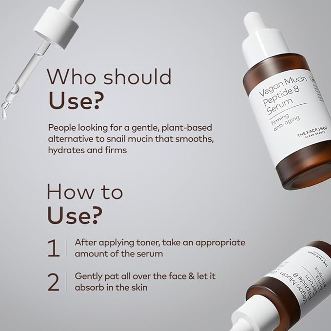 The Face Shop 8 Peptide Serum, Vegan Mucin for Hydrating & Firming, Anti Aging Serum for All Skin Types, Korean Skin Care, 30ml/1.01 fl. oz