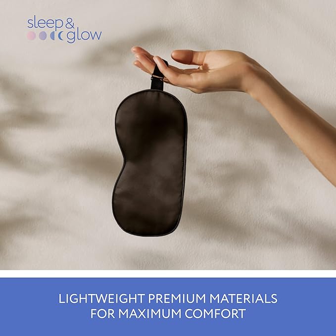 SLEEP & GLOW Silk Sleep Eye Mask Luxury Mulberry 22 Momme 100% Natural Triple Silk Blindfold with Adjustable Strap for Comfortable Sleeping & Face Skin Care (Black)