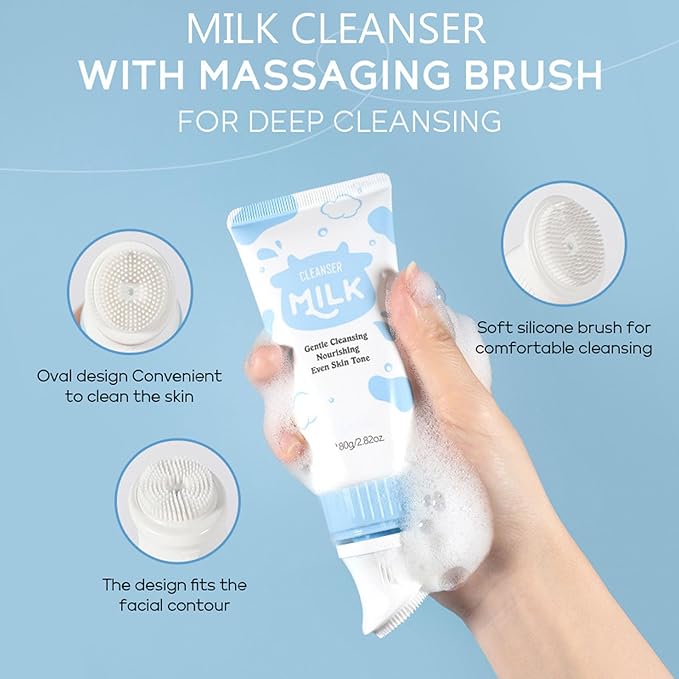 Milk Skin Care Kit, 8Pcs Moisturizing Face Care Set, Deep Clean, Nourish Skin, Facial Skin Care Sets with Cleanser, Exfoliating Scrub, Hand Wax, Eye Cream, Moisturizing Cream, Sunscreen