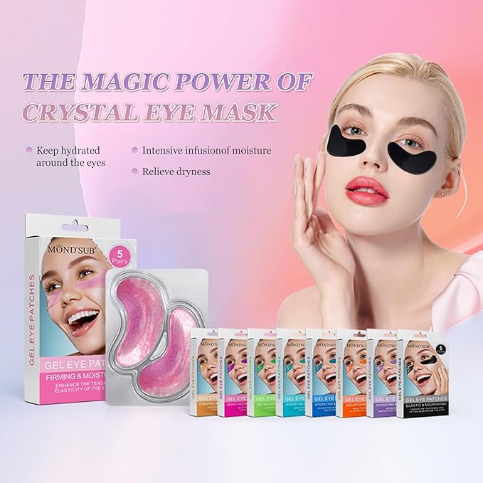 MOND'SUB Premium Under Eye Patches, Gel Eye Patches Hydrating & Refresh for Puffy Eyes, Under Eye Bags & Dark Circles, Natural Collagen Eye Gels Pads, Crystal Anti-Aging Eye Mask (Black)