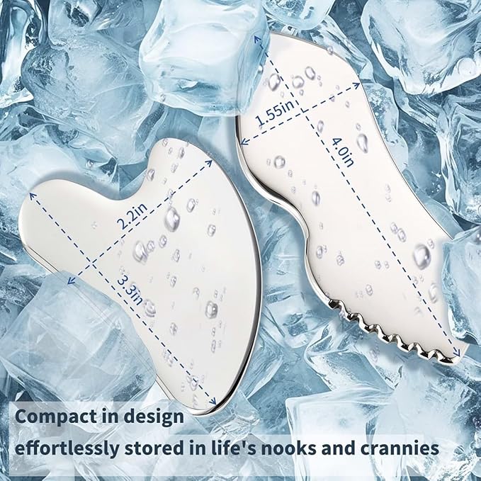 ANNROS 2Pcs Stainless Steel Gua Sha Facial Tools, GuaSha Set for Face Neck, Natural Skin Care,Perfect GuaSha Set for Skincare and Rituals and Travel-Friendly, Gift for Women