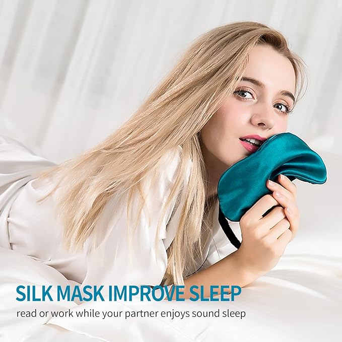 2-Pack 100% Real Natural Silk Eye Mask, Silk Sleeping Mask, Shade Puffy Eye Gift with Adjustable Straps, Sleep Eye Mask, SHJINJU Eye Mask Shade (Black and Champagne)