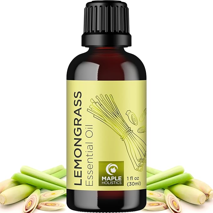 Pure Refreshing Lemongrass Essential Oil - Aromatherapy Lemongrass Oil for Hair Nails and Skin Plus Potent Natural Aromatic Essential Oil for Diffusers for Home and Travel from Maple Holistics
