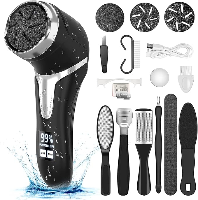 Electric Callus Remover for Feet with Vacuum, Professional Pedicure Tools Kit, Rechargeable Waterproof Foot File for Foot Care Deadskin Remover with 3Heads&2Speed,LCD Display