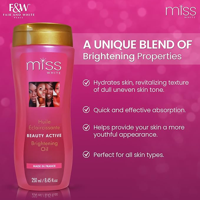FAIR & WHITE Miss White Brightening Oil 250ml - Skin Brightening Properties, with Almond Oil