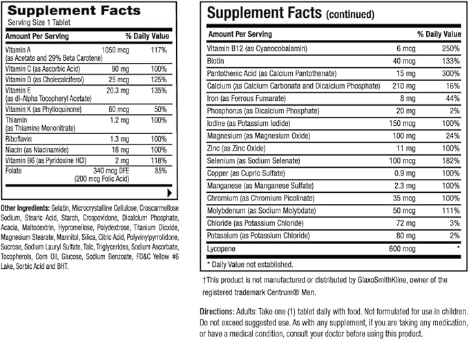 Earth's Splendor Men's Multivitamin, Overall Wellness Support for Men, Multimineral Supplements, Helps Support Metabolism, Vitamin B12, Vitamin A, C, D, E, K, B6 (120 Immune Support Tablets)